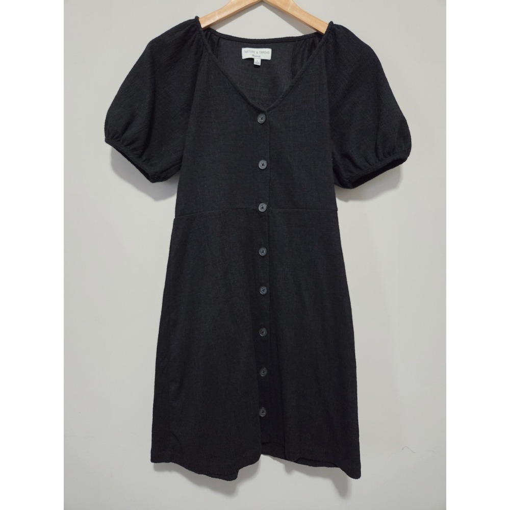 Madewell Texture & Thread Black‎ Button Front Puff Sleeve Mini Dress Small